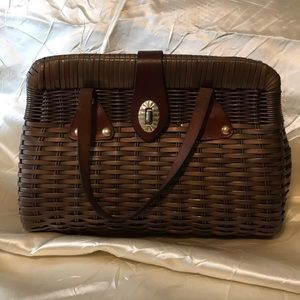 Vintage Brown Laminated Straw Bag